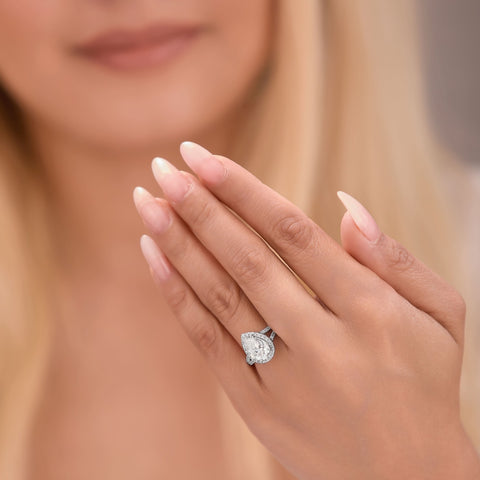 Clara 2.4 ct Lab Grown Pear Cut Halo Split Shank Diamond Engagement Ring