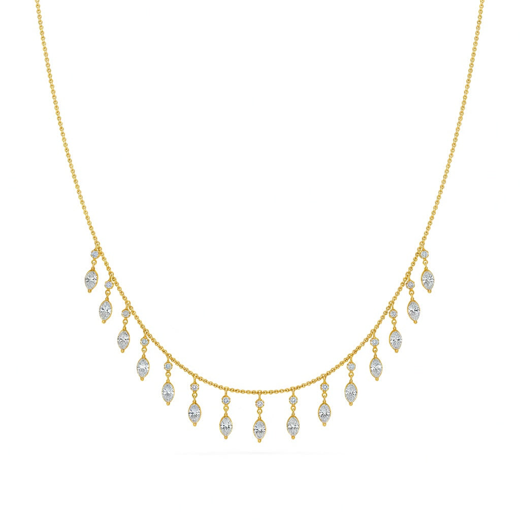 1.7 Ct Marquise Round Cut Diamond Chain Necklace VS1 D-F White Gold 14k