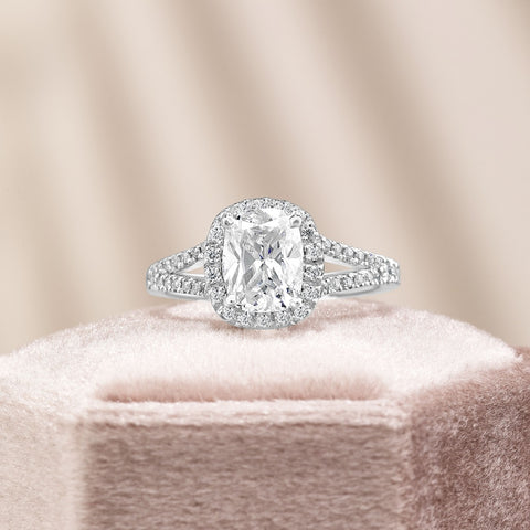 Eva 2.42 ct Lab Grown Cushion Cut Halo Split Shank Diamond Engagement Ring