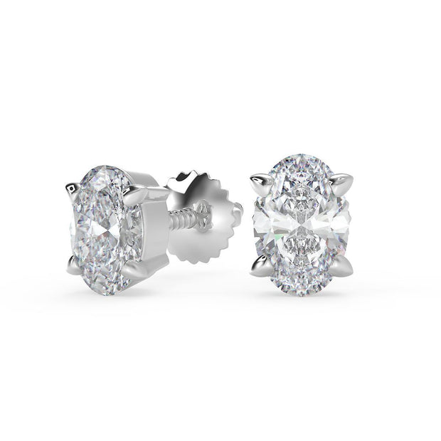 2 Ct Oval Cut Basket Stud Diamond Earrings VS1 D Screw Back 14k