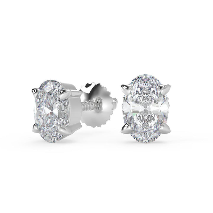 2 Ct Oval Cut Basket Stud Diamond Earrings VS1 D Screw Back 14k — product image