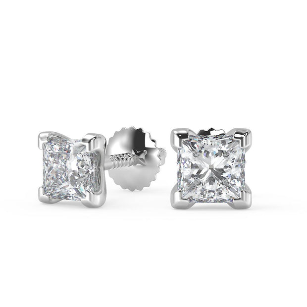3 Ct Princess Cut V Prong Stud Diamond Earrings VS1 D Screw Back