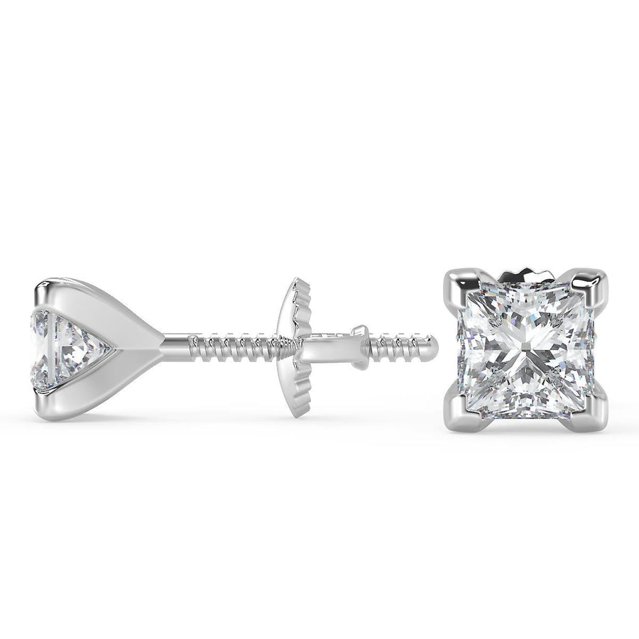 3 Ct Princess Cut V Prong Stud Diamond Earrings VS1 D Screw Back