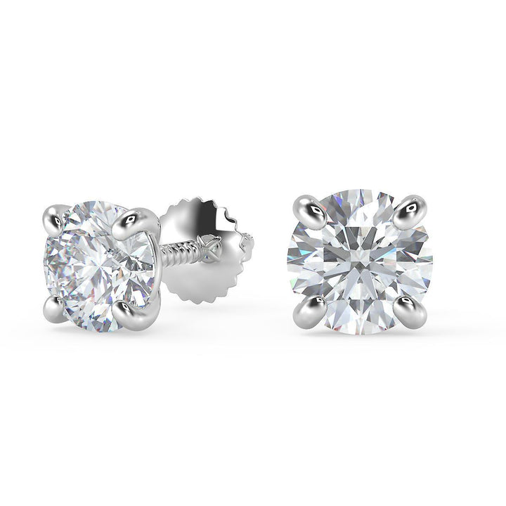 2 Ct Round Cut Stud Diamond Earrings VS1 D Screw Back White Gold 18k — product image