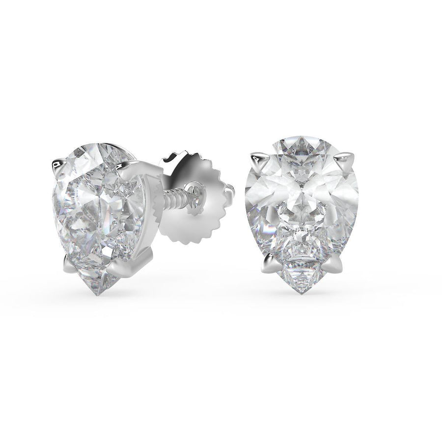 2.5 Ct Pear Cut Basket Stud Diamond Earrings VS1 D Screw Back 18k