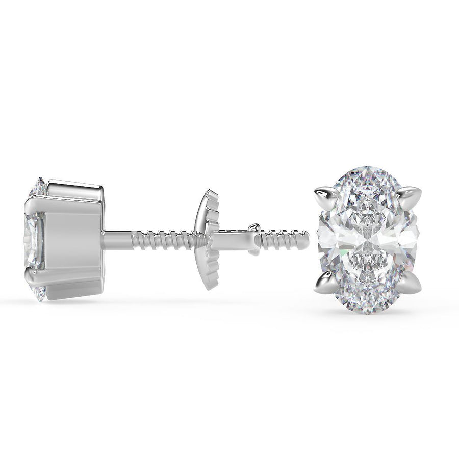 3 Ct Oval Cut Basket Stud Diamond Earrings VS1 D Screw Back 18k