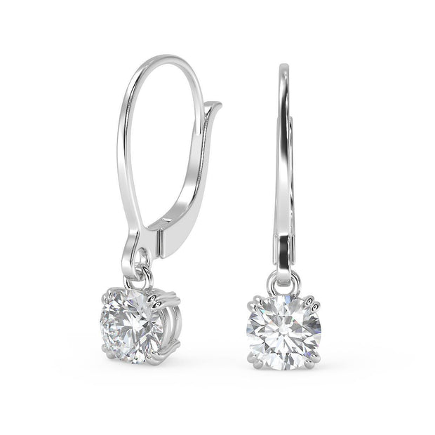 1.5 Ct Round Cut Double Prong Diamond Earrings VS1 D Leverback 14k