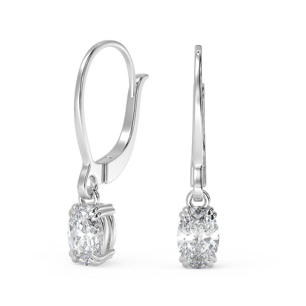 1.5 Ct Oval Cut Double Prong Diamond Earrings VS1 D Leverback 14k