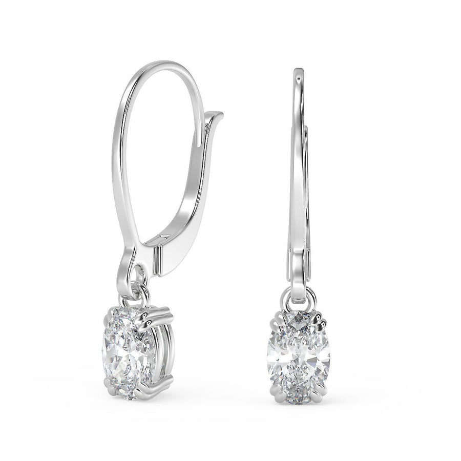 1.5 Ct Oval Cut Double Prong Diamond Earrings VS1 D Leverback 14k