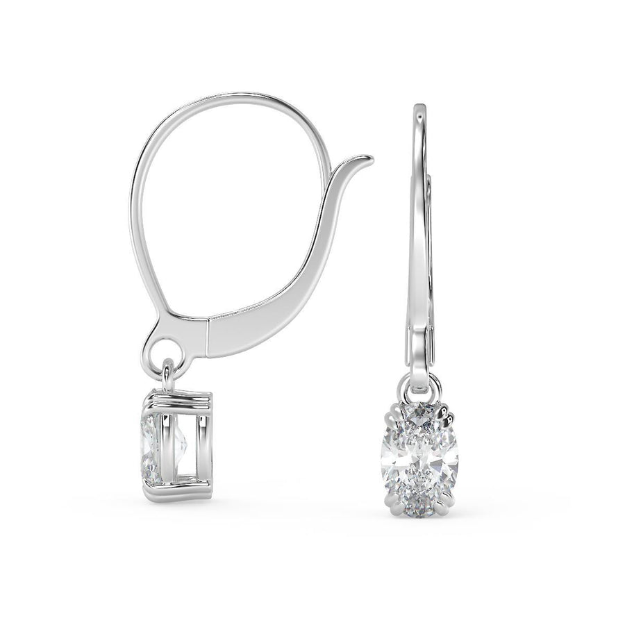 1.5 Ct Oval Cut Double Prong Diamond Earrings VS1 D Leverback 14k
