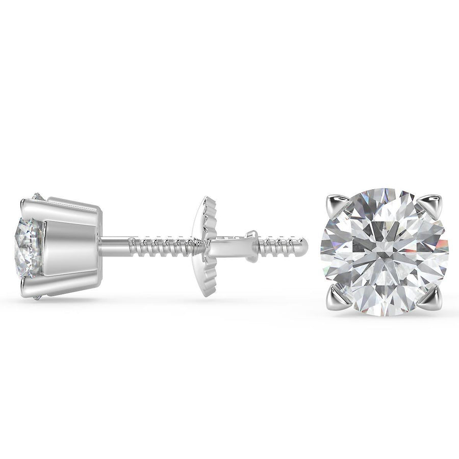 6 Ct Round Cut Basket Stud Diamond Earrings VS1 D Screw Back 14k