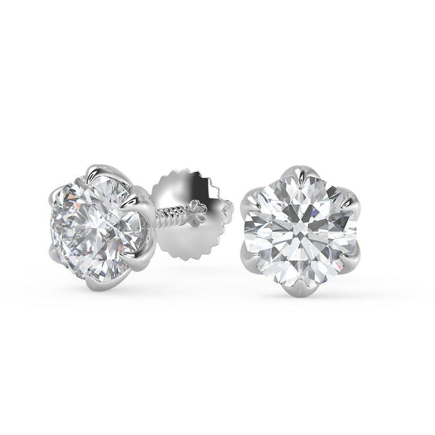 2.5 Ct Round Cut 6 Prong Stud Diamond Earrings VS1 D Screw Back 14k
