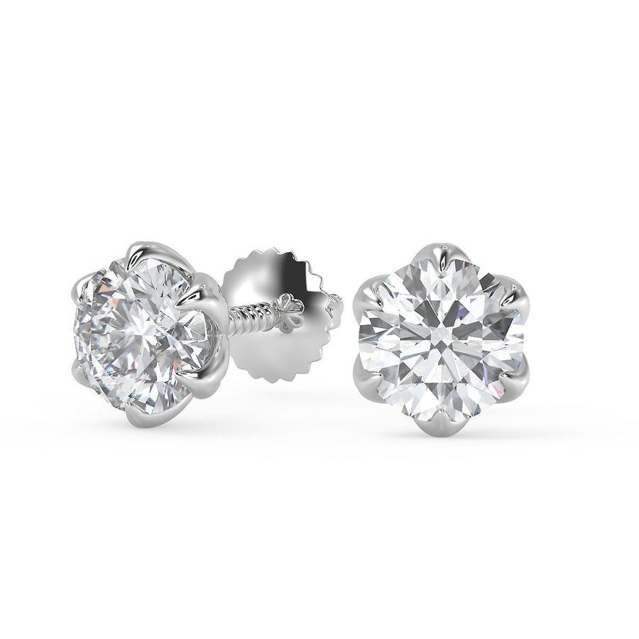 2.5 Ct Round Cut 6 Prong Stud Diamond Earrings VS1 D Screw Back 14k