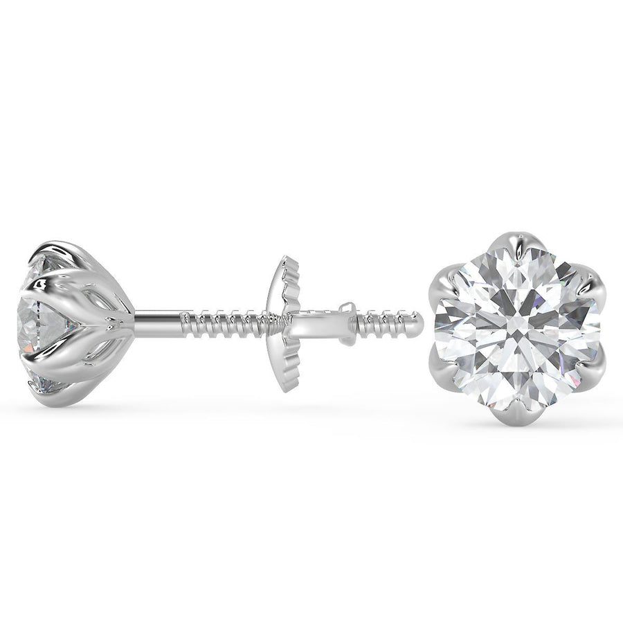 2.5 Ct Round Cut 6 Prong Stud Diamond Earrings VS1 D Screw Back 14k