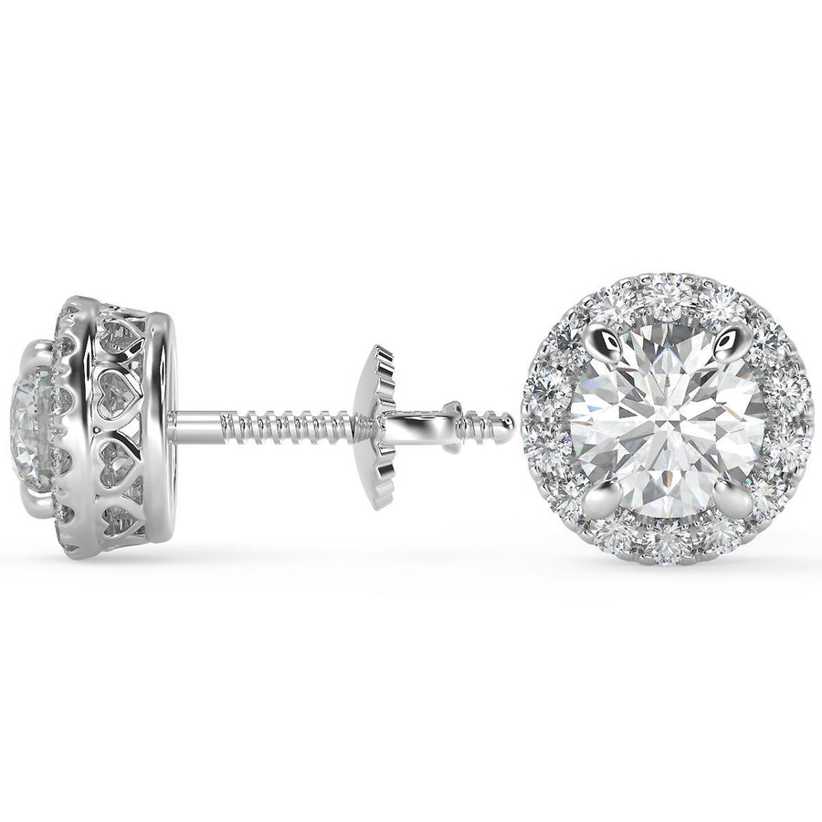 5 Ct Round Cut Stud Diamond Earrings VS1 D Screw Back White Gold 14k