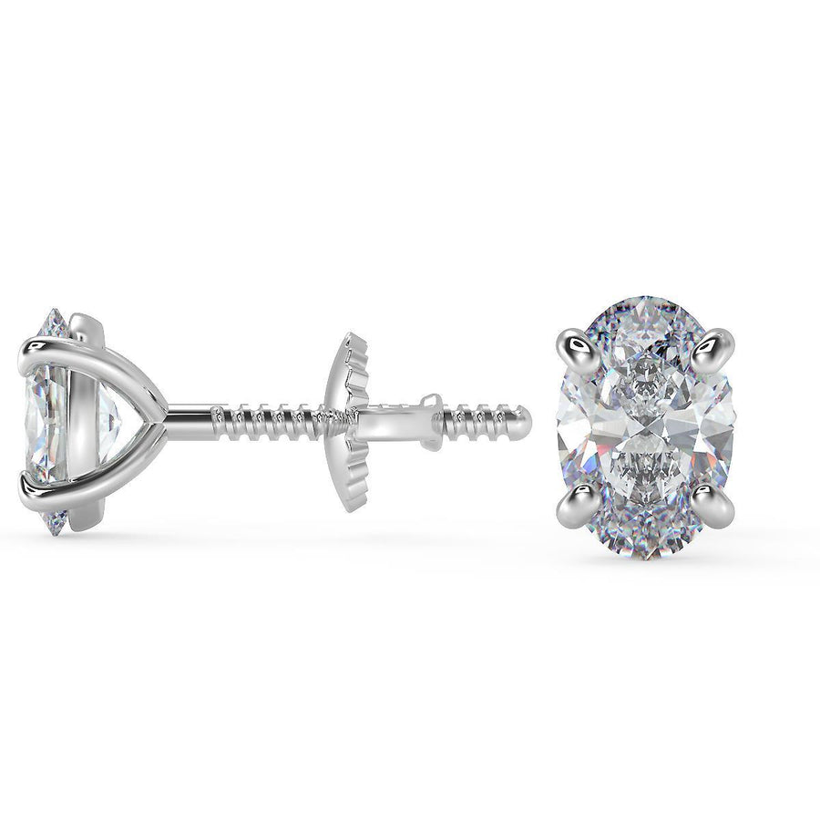 1 Ct Oval Cut Stud Diamond Earrings VS1 D Screw Back White Gold 14k
