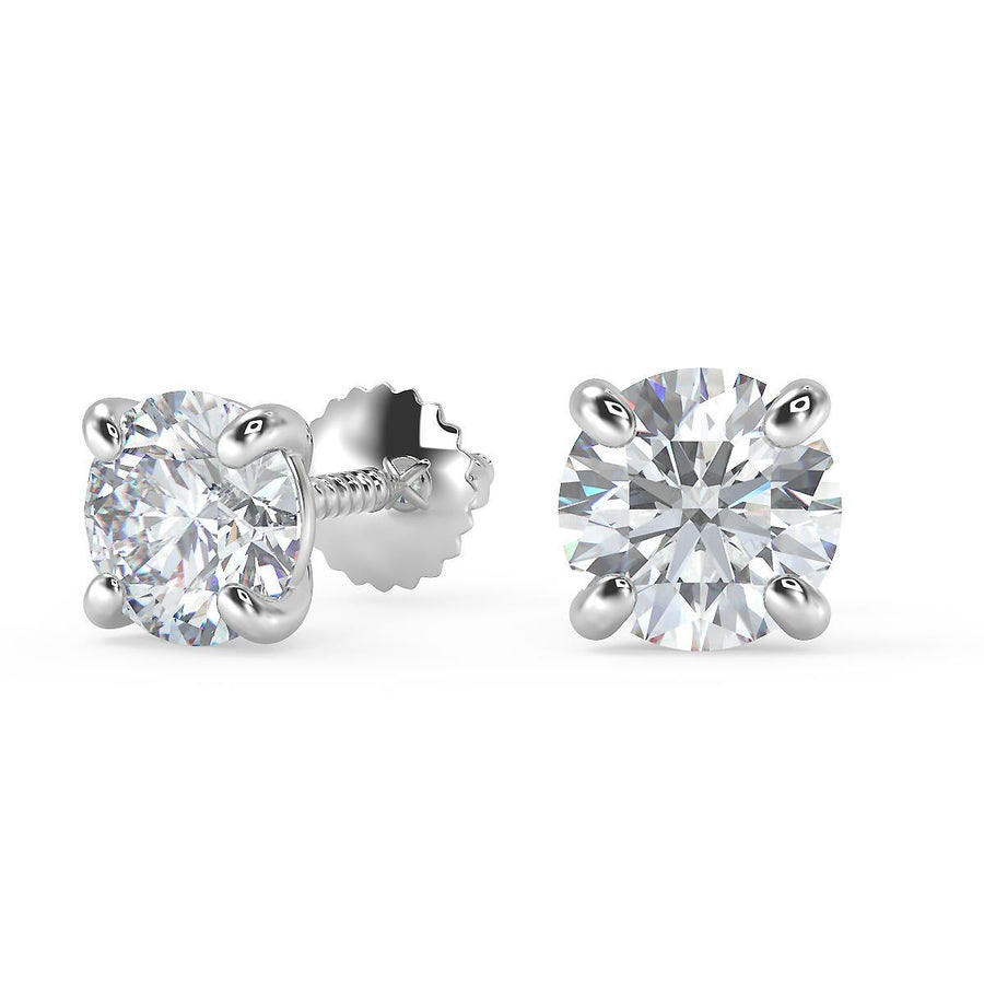 3 Ct Round Cut Stud Diamond Earrings VS1 D Screw Back White Gold 14k