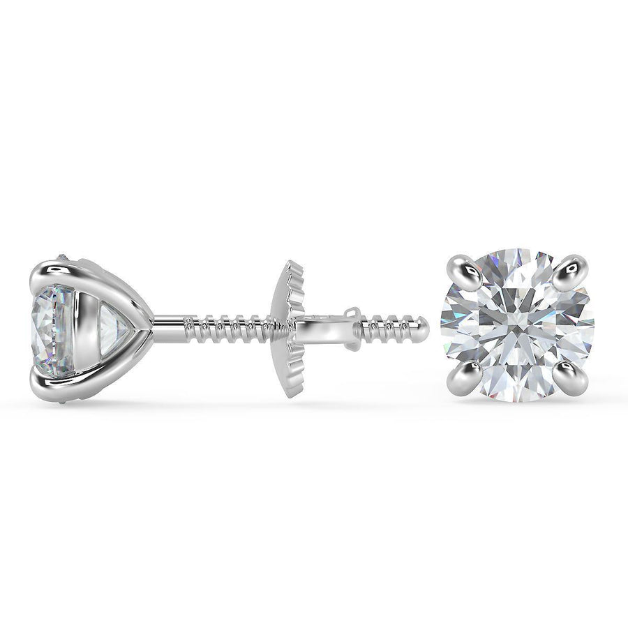 3 Ct Round Cut Stud Diamond Earrings VS1 D Screw Back White Gold 14k