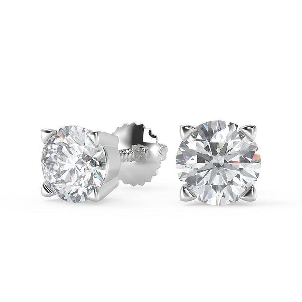 1.5 Ct Round Cut Basket Stud Diamond Earrings VS1 D Screw Back