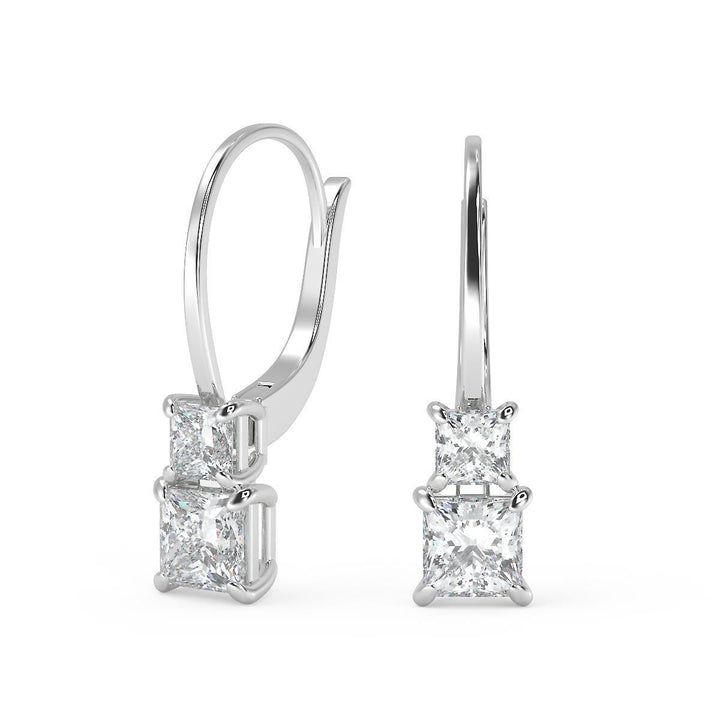 2 Ct Princess Cut 6 Prong Diamond Earrings VS1 D Leverback White Gold — product image