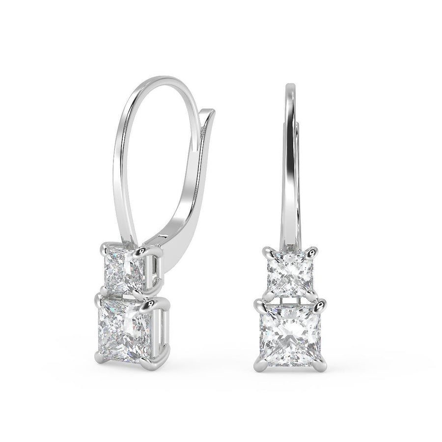 2 Ct Princess Cut 6 Prong Diamond Earrings VS1 D Leverback White Gold