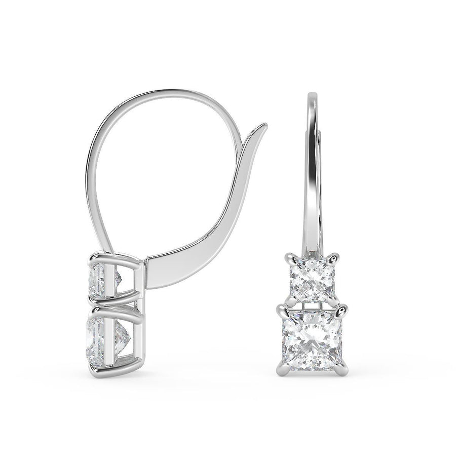 2 Ct Princess Cut 6 Prong Diamond Earrings VS1 D Leverback White Gold