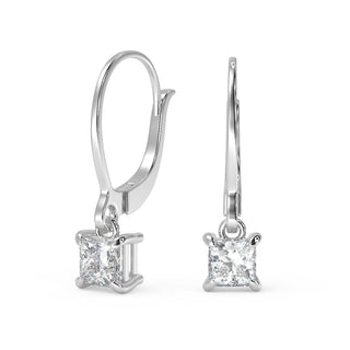 1 Ct Princess Cut Diamond Earrings VS1 D Leverback White Gold 14k