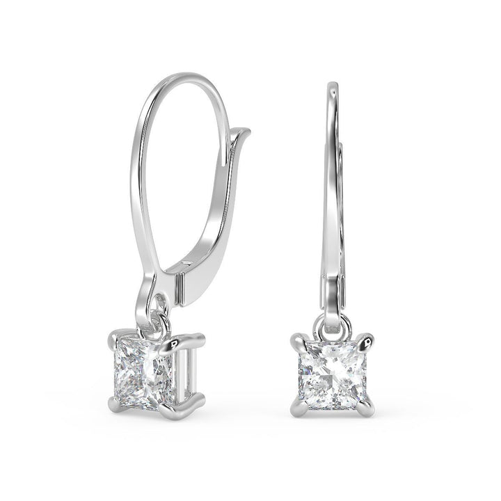 1 Ct Princess Cut Diamond Earrings VS1 D Leverback White Gold 14k — product image