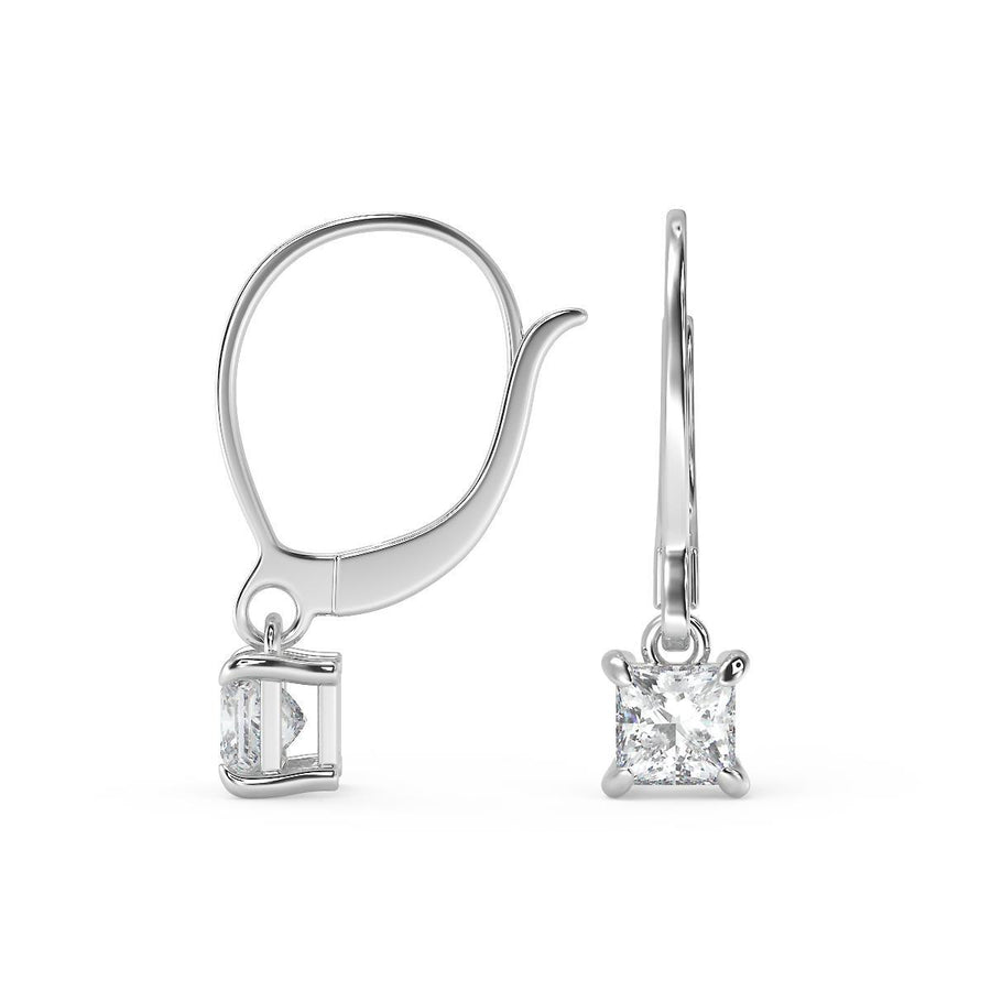 1 Ct Princess Cut Diamond Earrings VS1 D Leverback White Gold 14k