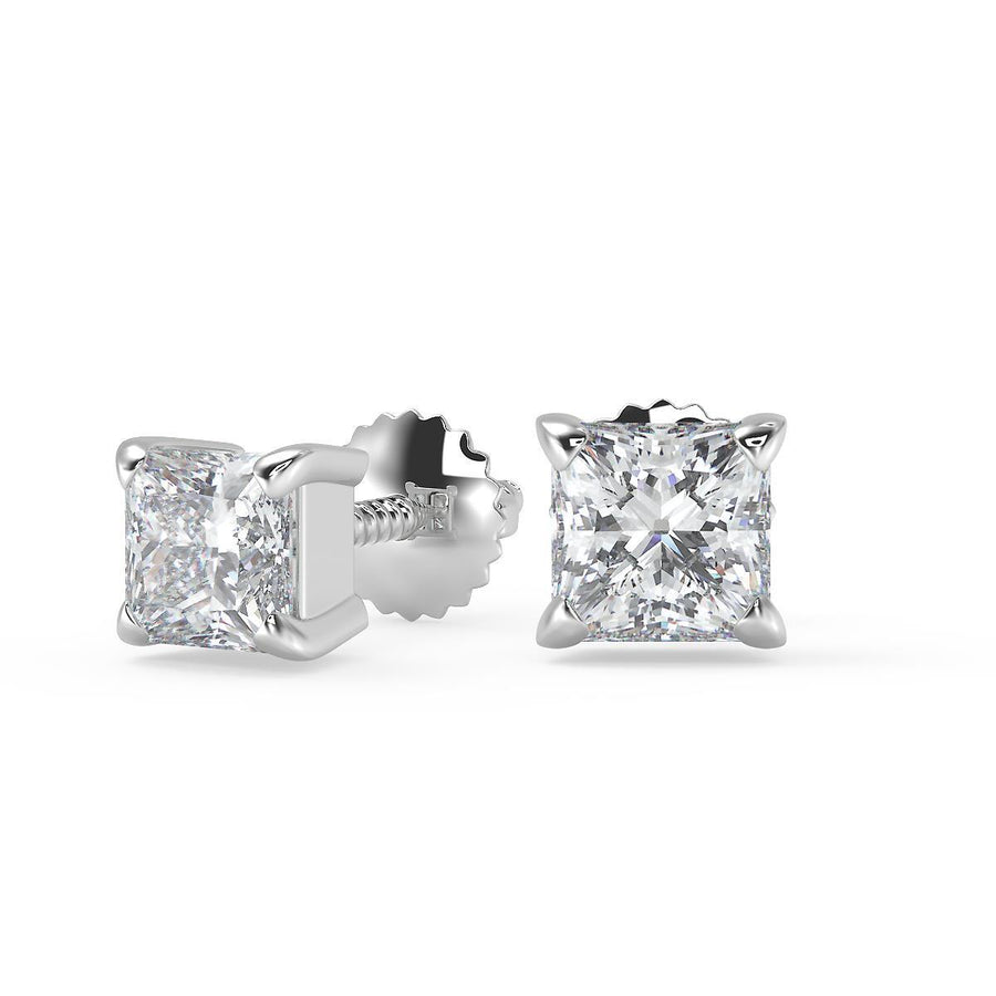 3.5 Ct Princess Cut Basket Stud Diamond Earrings VS1 D Screw Back