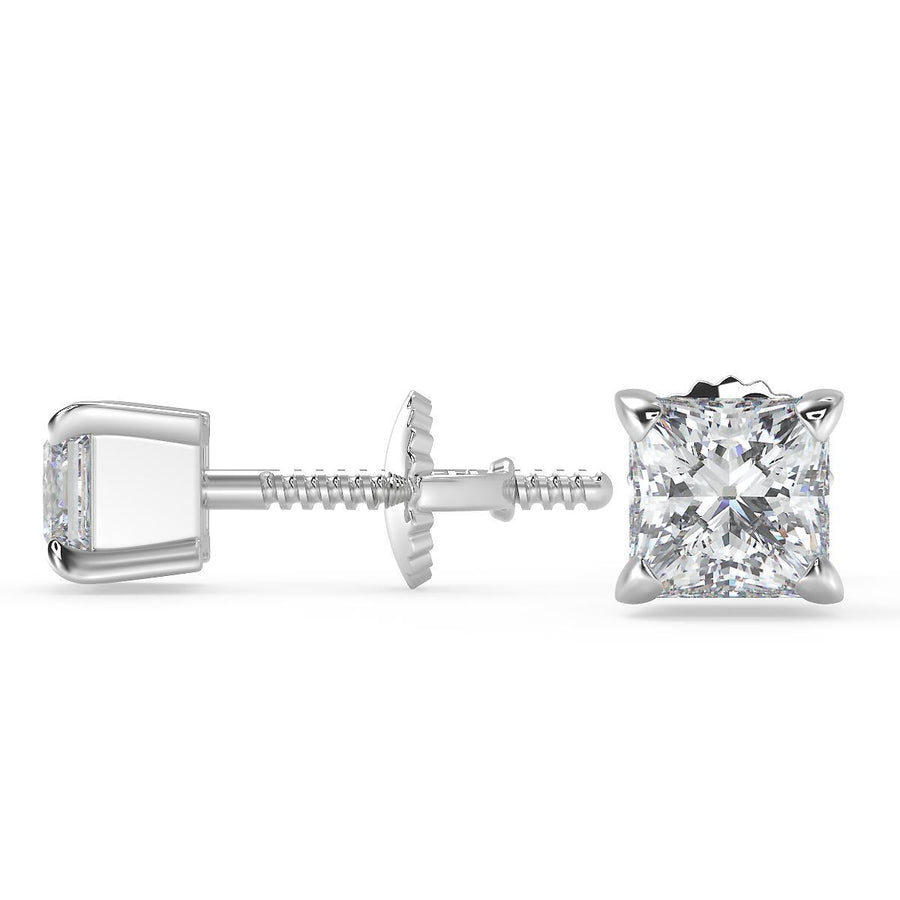 3.5 Ct Princess Cut Basket Stud Diamond Earrings VS1 D Screw Back