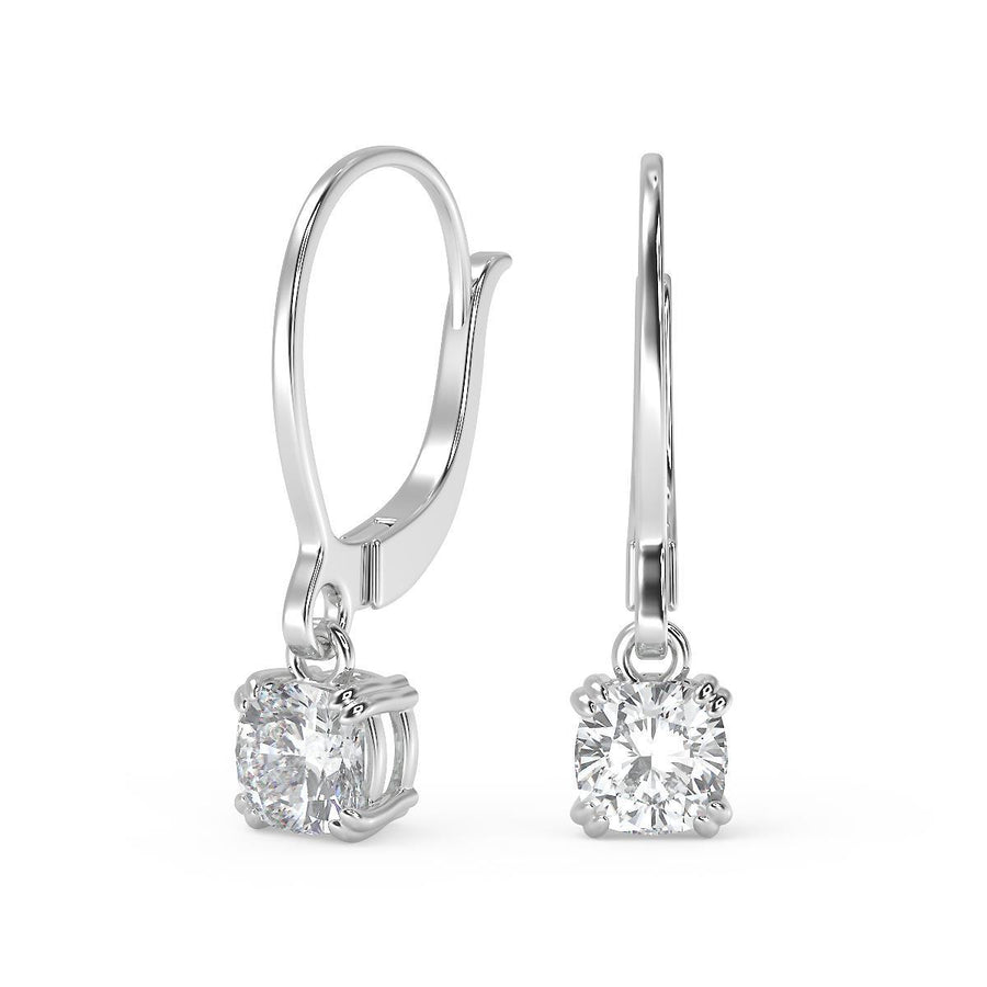 3.5 Ct Cushion Cut Double Prong Diamond Earrings VS1 D Leverback