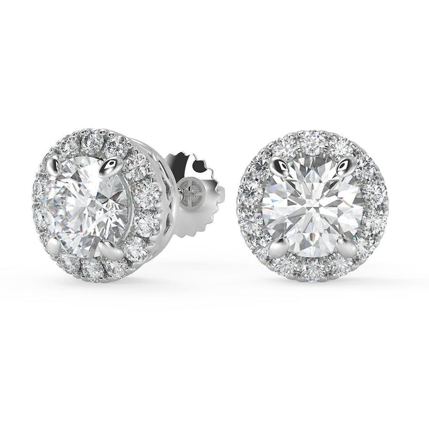 1.5 Ct Round Cut Stud Diamond Earrings VS1 D Screw Back White Gold 14k