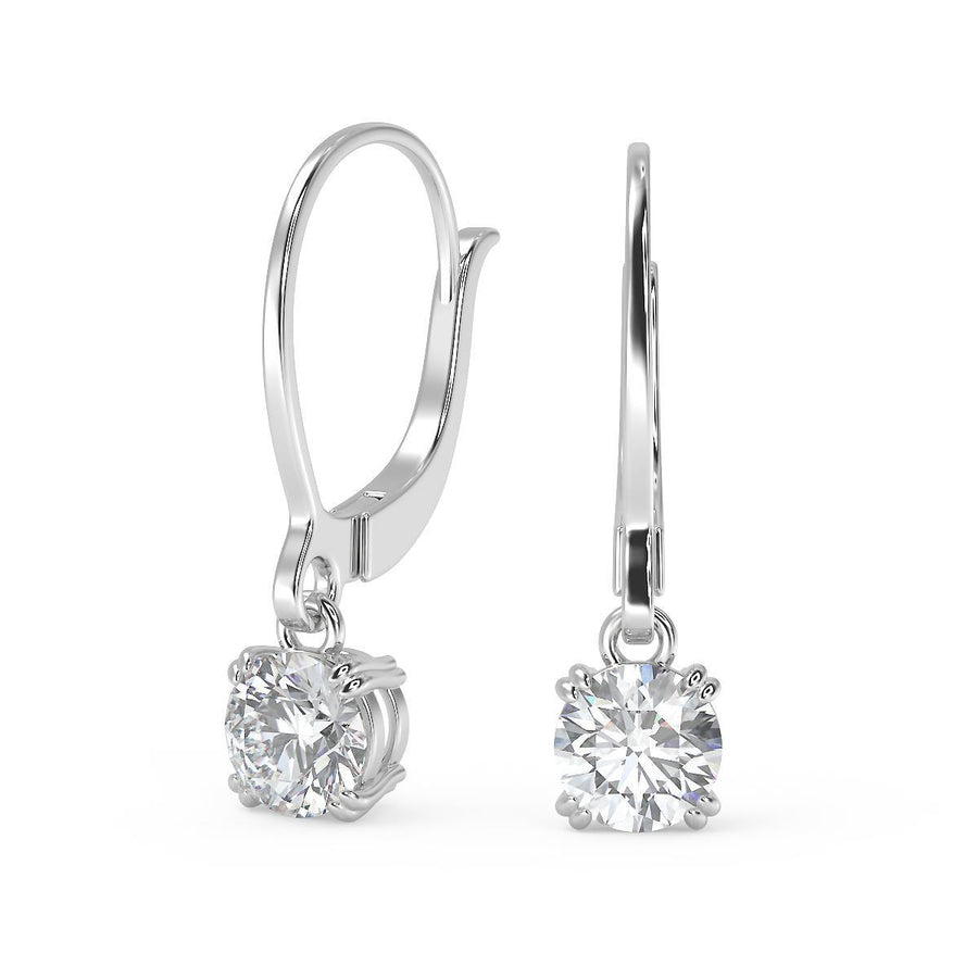 3.5 Ct Round Cut Double Prong Diamond Earrings VS1 D Leverback
