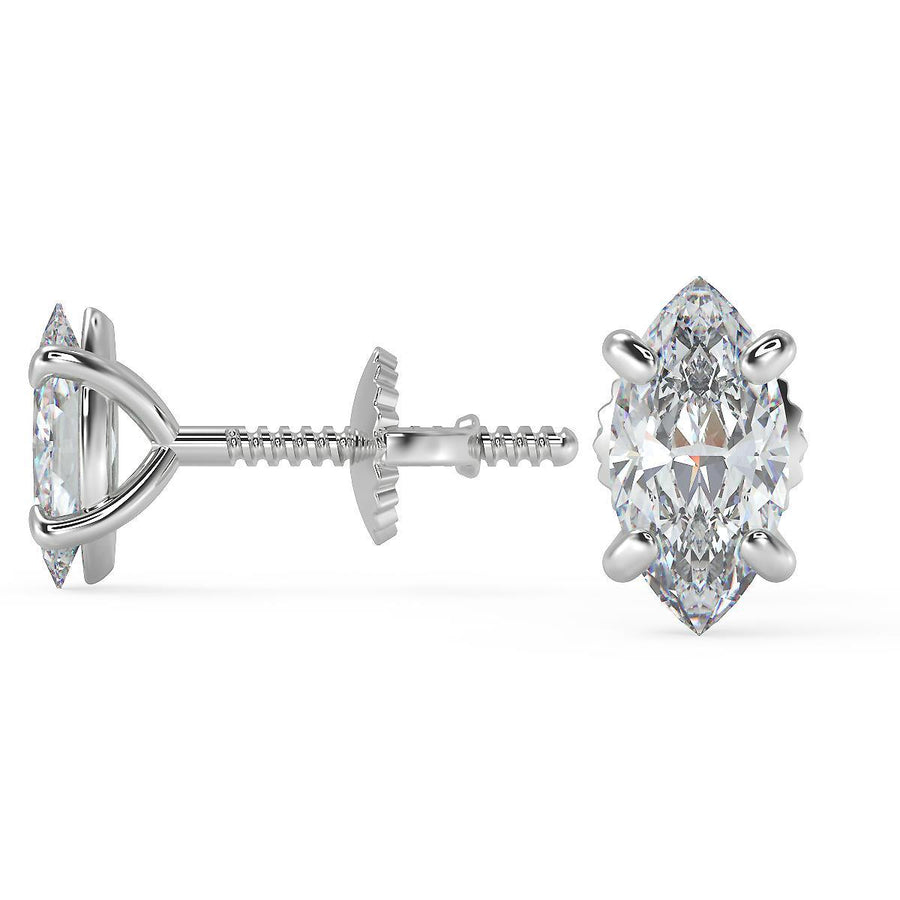 4 Ct Marquise Cut Stud Diamond Earrings VS1 D Screw Back White Gold 14k