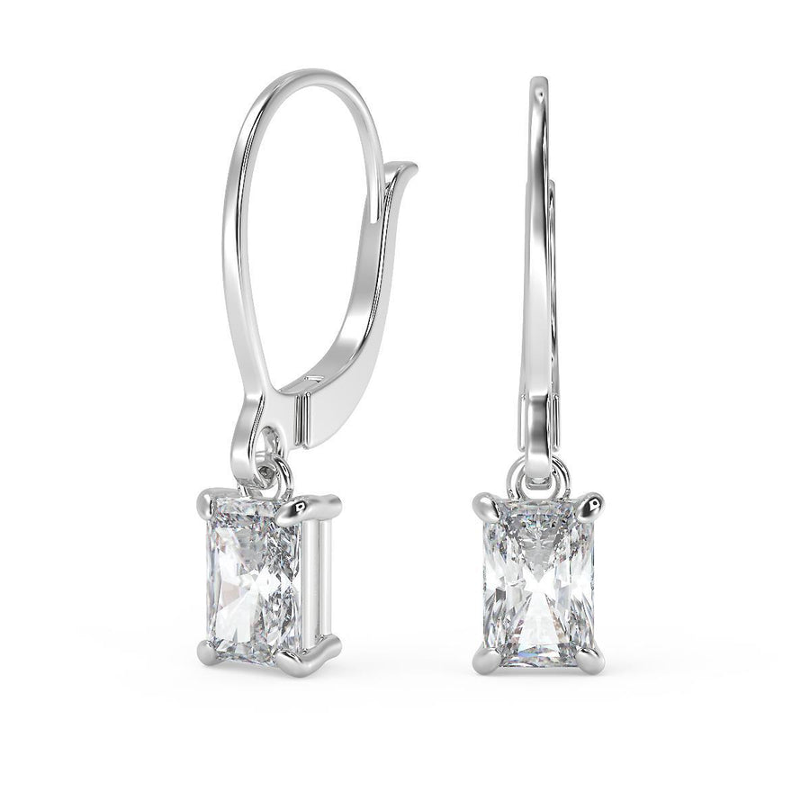 3 Ct Radiant Cut Diamond Earrings VS1 D Leverback White Gold 14k