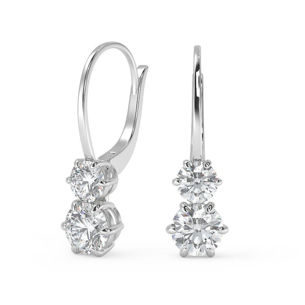 4.5 Ct Round Cut 6 Prong Stacked Diamond Earrings VS1 D Leverback