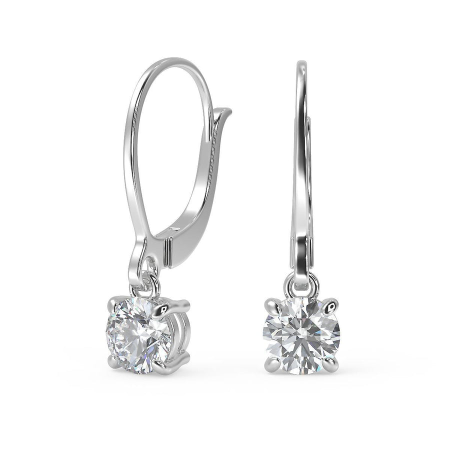 4 Ct Round Cut Diamond Earrings VS1 D Leverback White Gold 14k