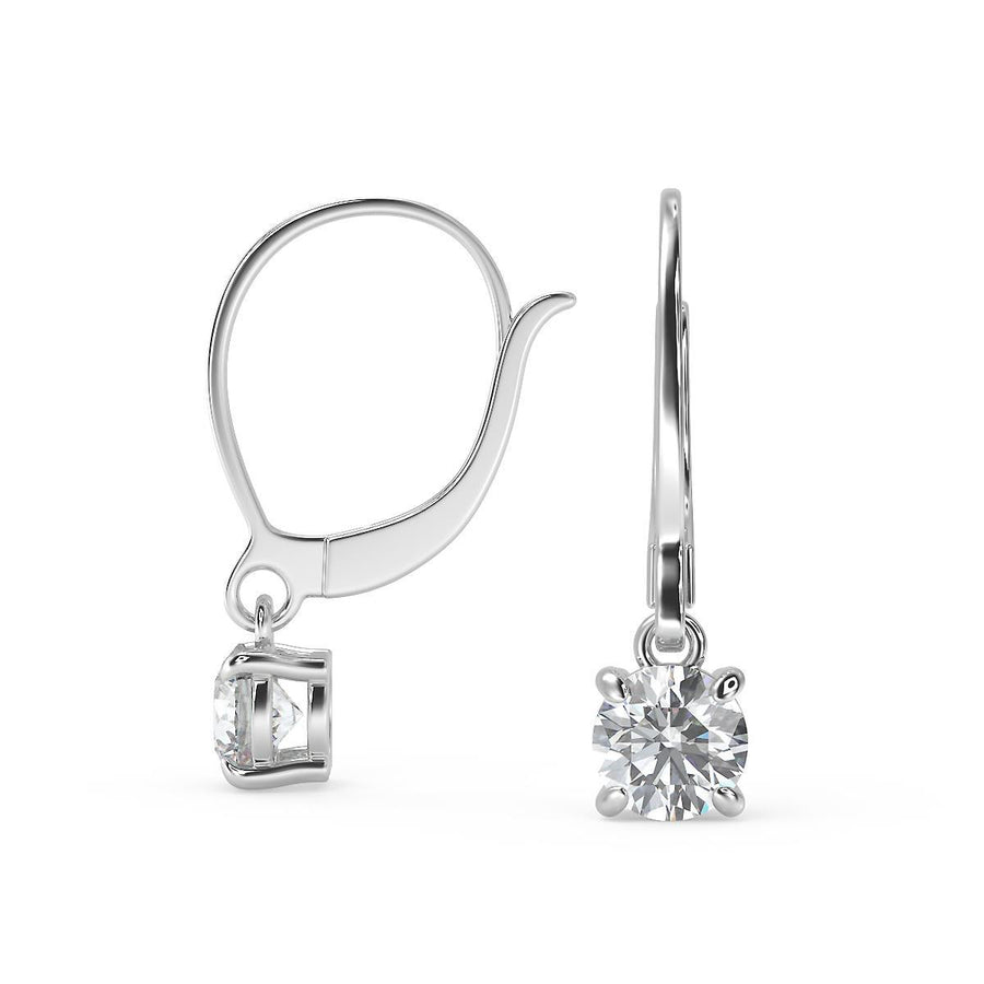 4 Ct Round Cut Diamond Earrings VS1 D Leverback White Gold 14k