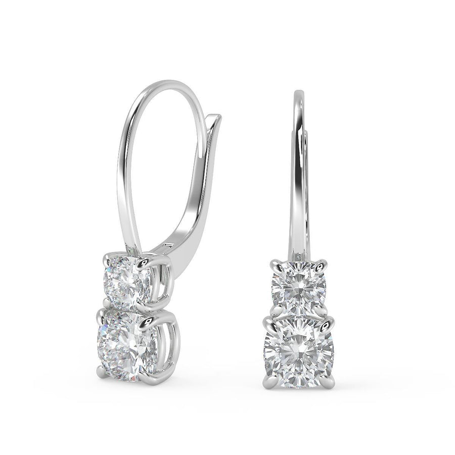 3 Ct Cushion Cut 6 Prong Stacked Diamond Earrings VS1 D Leverback
