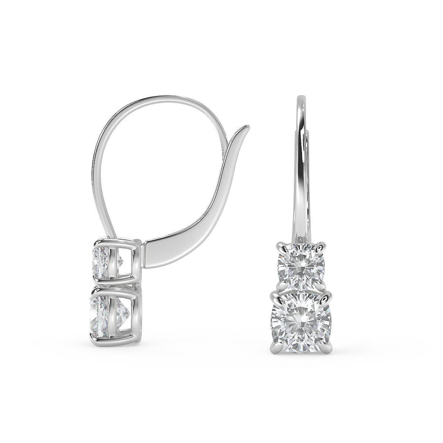3 Ct Cushion Cut 6 Prong Stacked Diamond Earrings VS1 D Leverback