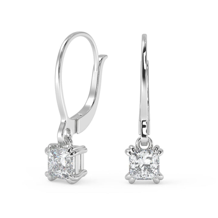 1.5 Ct Princess Cut Double Prong Diamond Earrings VS1 D Leverback — product image