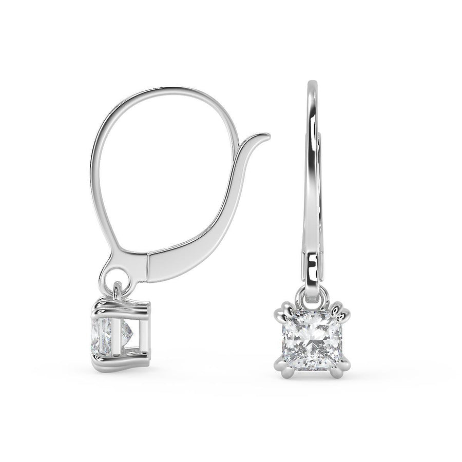 1.5 Ct Princess Cut Double Prong Diamond Earrings VS1 D Leverback