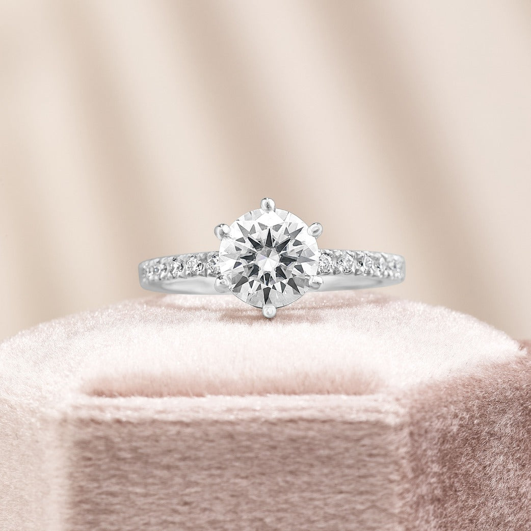 Nora 1.7 ct Lab Grown Round Cut Classic 6 Prong Diamond Engagement Ring