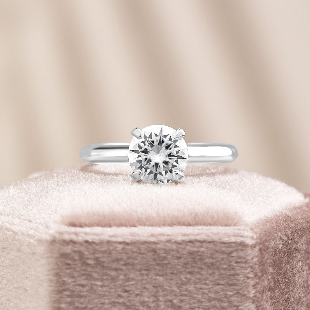Ruby 2 ct Lab Grown Round Cut Classic Cathedral Diamond Engagement Ring