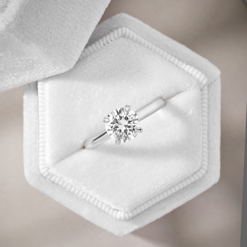 Ruby 2 ct Lab Grown Round Cut Classic Cathedral Diamond Engagement Ring