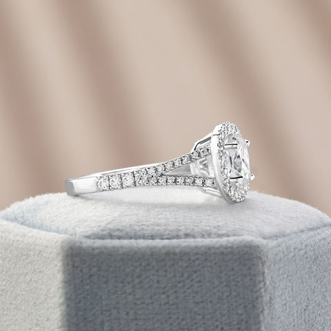 Stella 2.81 ct Lab Grown Cushion Cut Halo Split Shank Diamond Engagement Ring