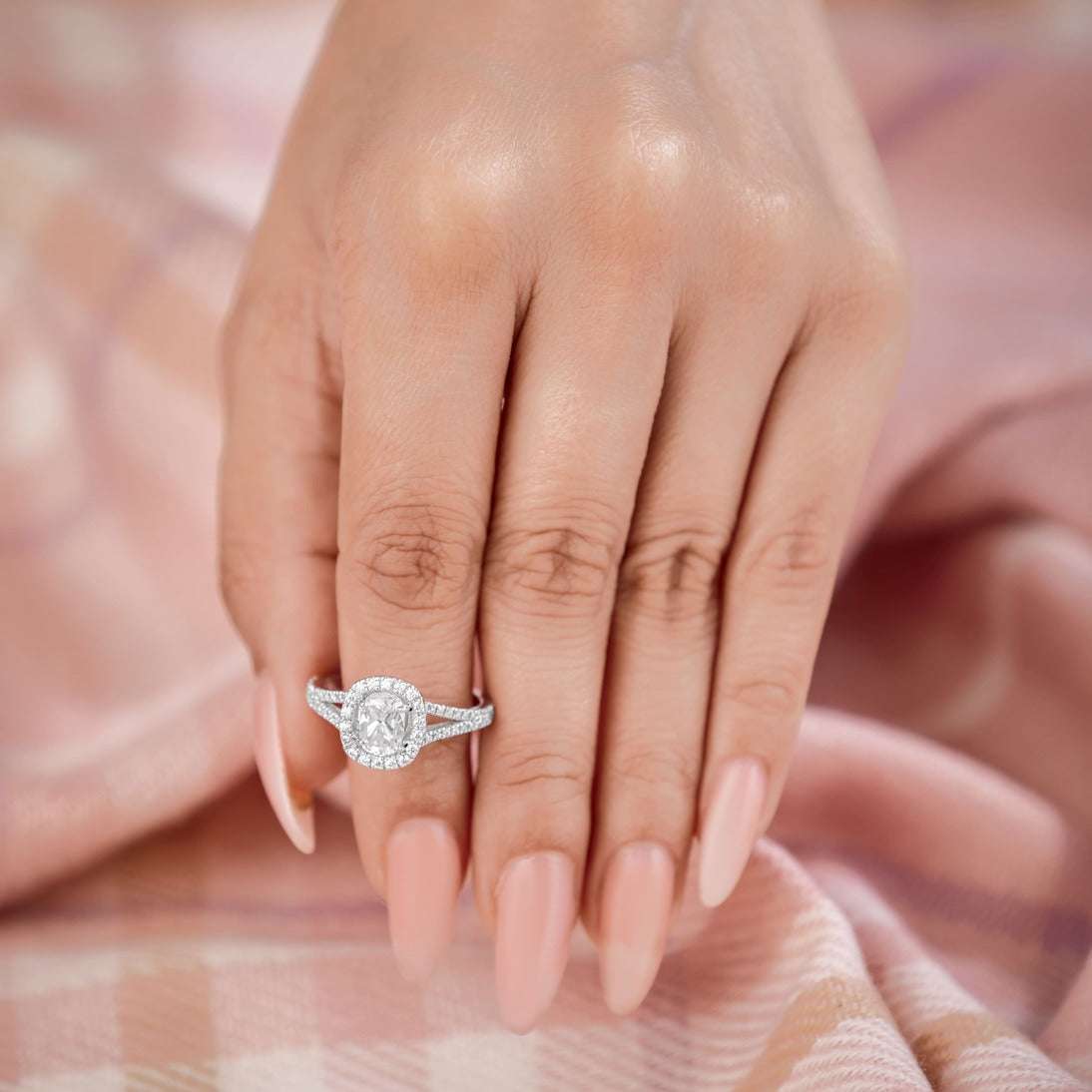 Stella 1.31 ct Lab Grown Cushion Cut Halo Split Shank Diamond Engagement Ring