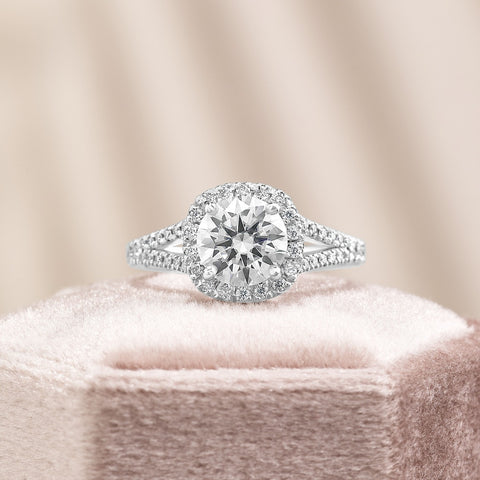 Hannah 2.91 ct Lab Grown Cushion Cut Split Shank Halo Diamond Engagement Ring