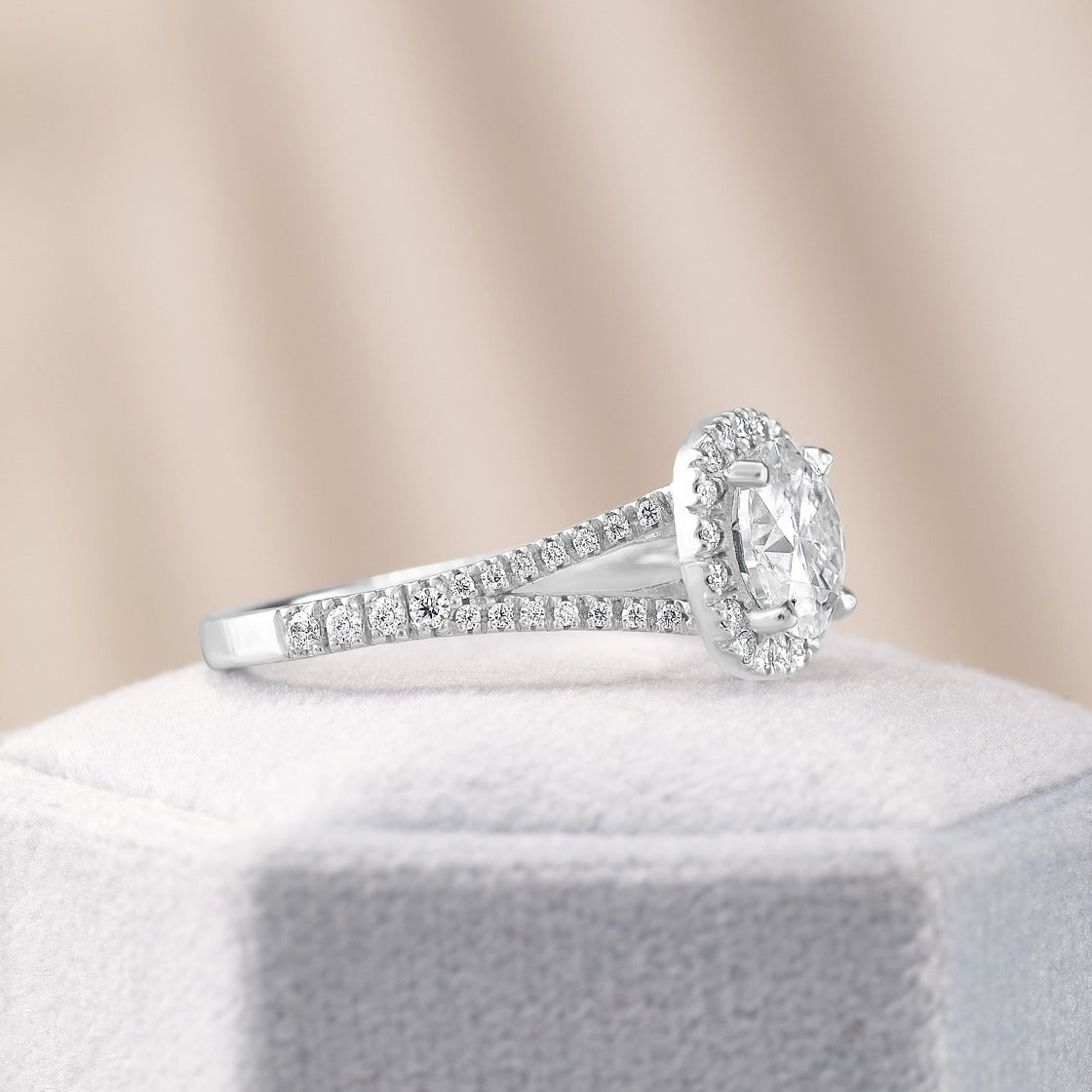 Hannah 1.91 ct Lab Grown Cushion Cut Split Shank Halo Diamond Engagement Ring